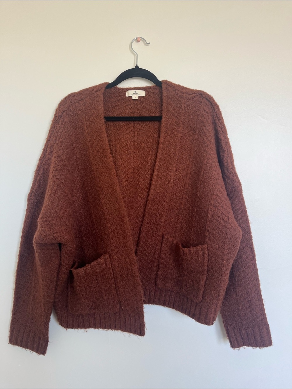Rip Curl Open-Front Rust Brown Knit Cardigan